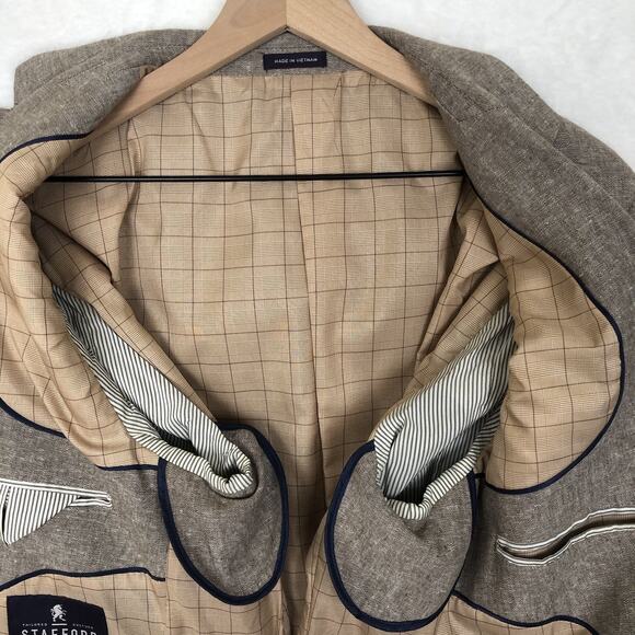STAFFORD Linen Blend Sport Coat Sz 42L Tan Classic 2-Button Blazer‎ Jacket EUC - Picture 7 of 16
